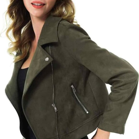 Apperloth Womens XL Suede Jacket Black Long Sleeve Zipper Short Moto Biker Coat - Picture 7 of 10